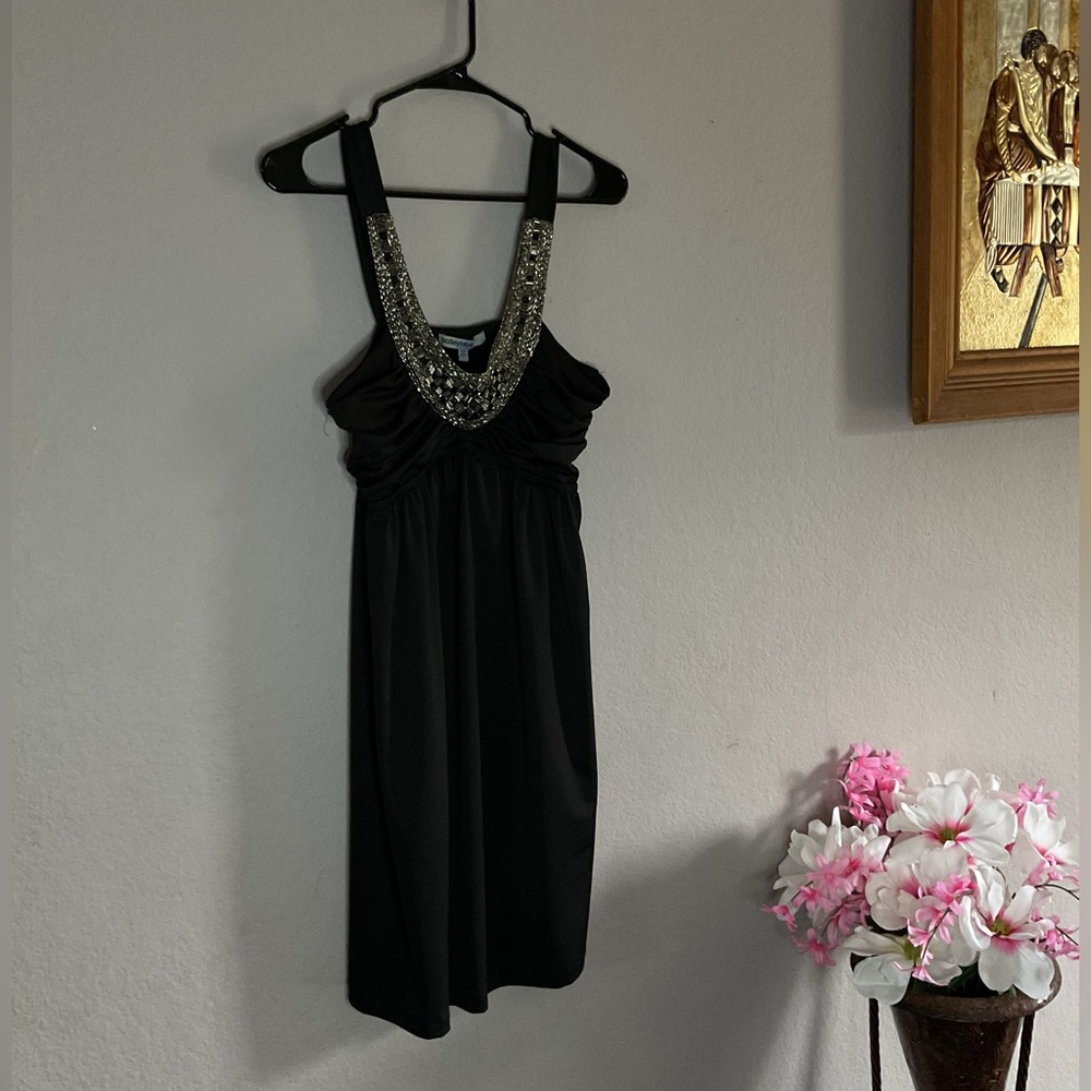 Bailey Blue Black Midi Dress with Gold/ silver Accents